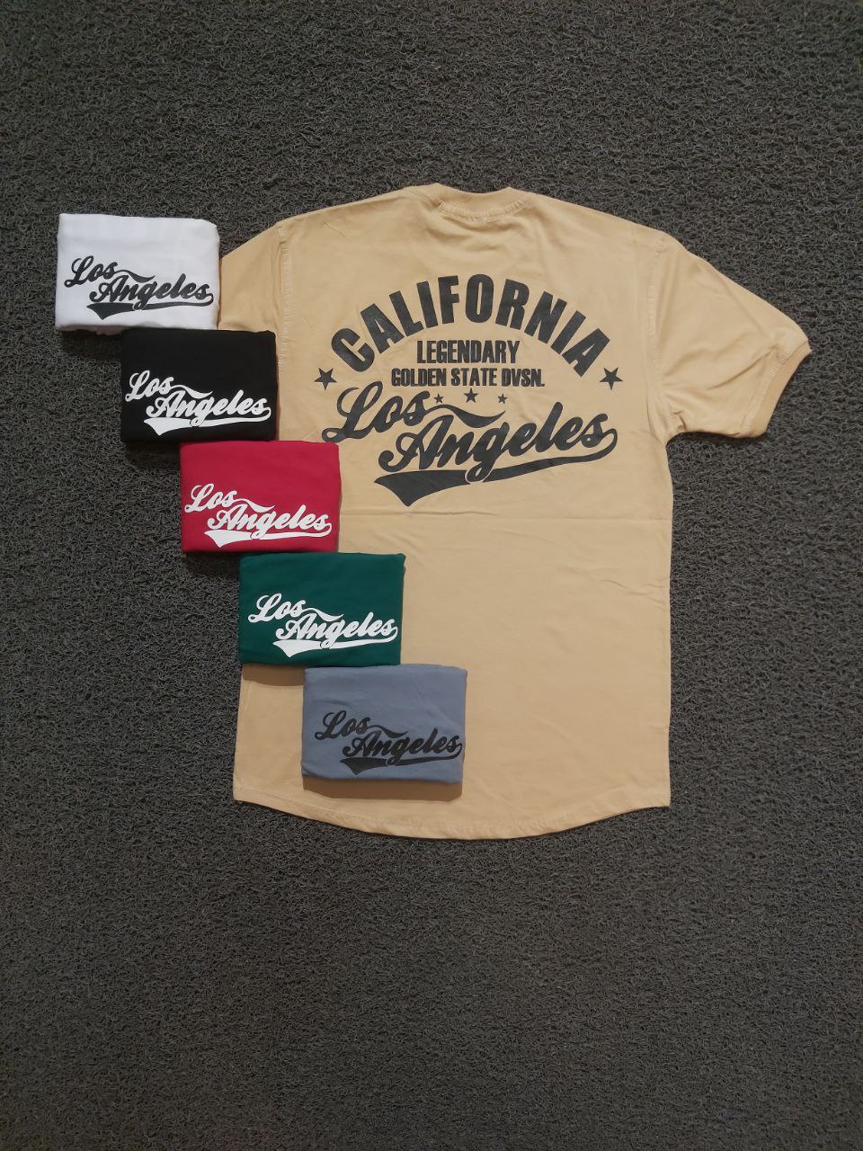 خرید عمده تیشرت سایز L,XL,2XL جنس پنبه سوپر طرح CALIFORNIA دارای رنگ بندی
