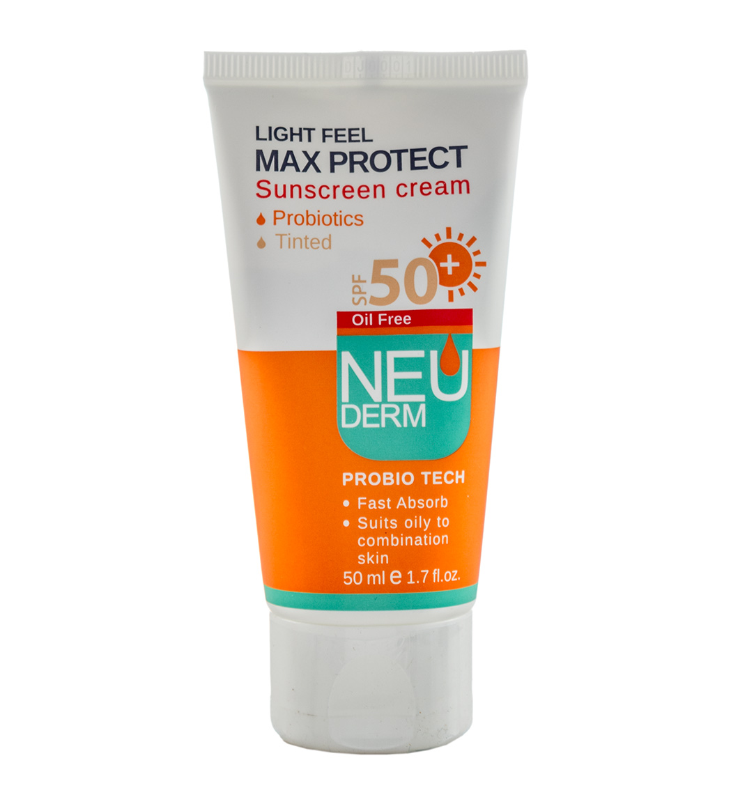 خرید عمده کرم محافظ آفتابspf50+ رنگی روشن 50ml نئودرم 