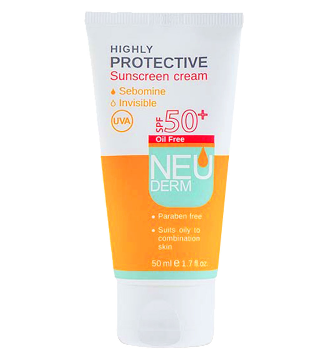 خرید عمده کرم محافظ آفتابspf50+ فاقد چربی بی رنگ 50ml نئودرم 