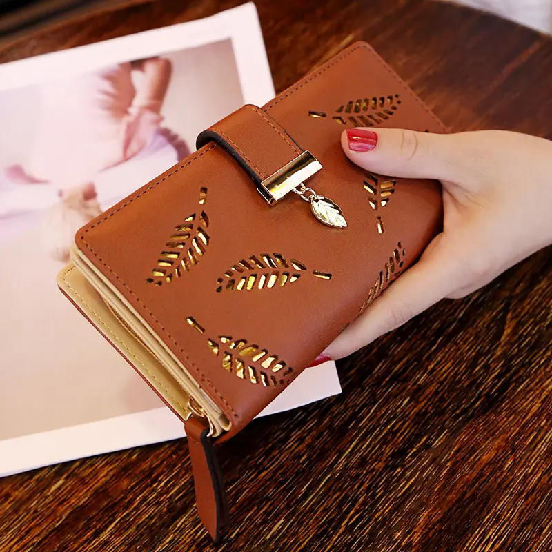 خرید عمده کیف زنانه Portefeuilles Et Porte-monnaie با برگ های طلایی