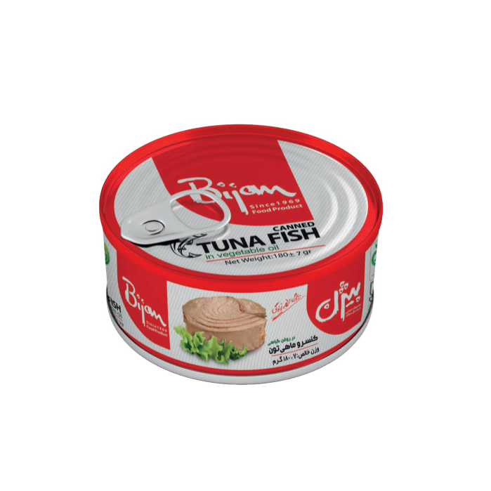 خرید عمده کنسرو تن ماهی در روغن گیاهی 180 گرمی بیژن 