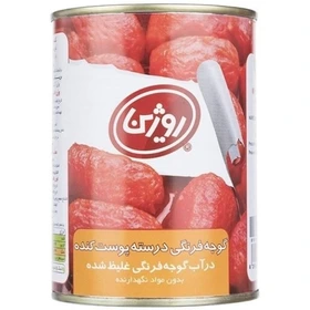 خرید عمده کنسرو گوجه پوست کنده ۳۸۰ گرمی روژین تاک