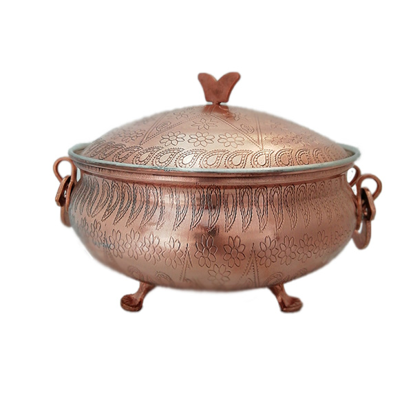 خرید عمده سوپ خوری مسی طرح قلمزنی سایز 22*30*26 برند صبا مس