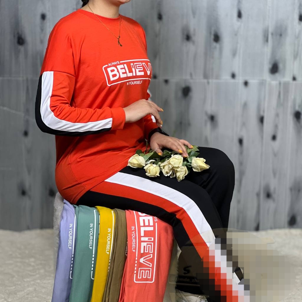 خرید عمده ست بلوز شلوار زنانه جنس دورس طرح believe 
