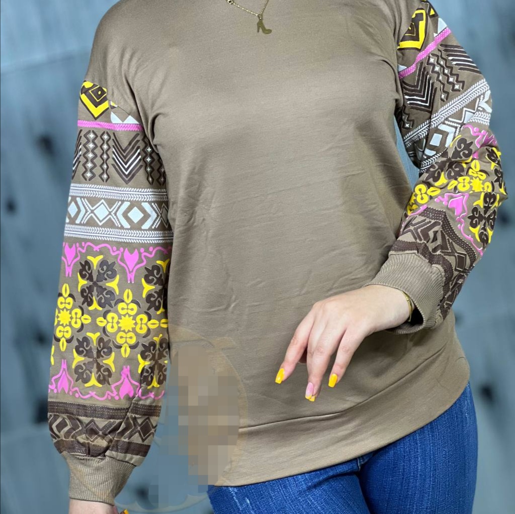 خرید عمده بلوز دورس زنانه جنس پنبه آستین چاپ طرح اسلیمی 