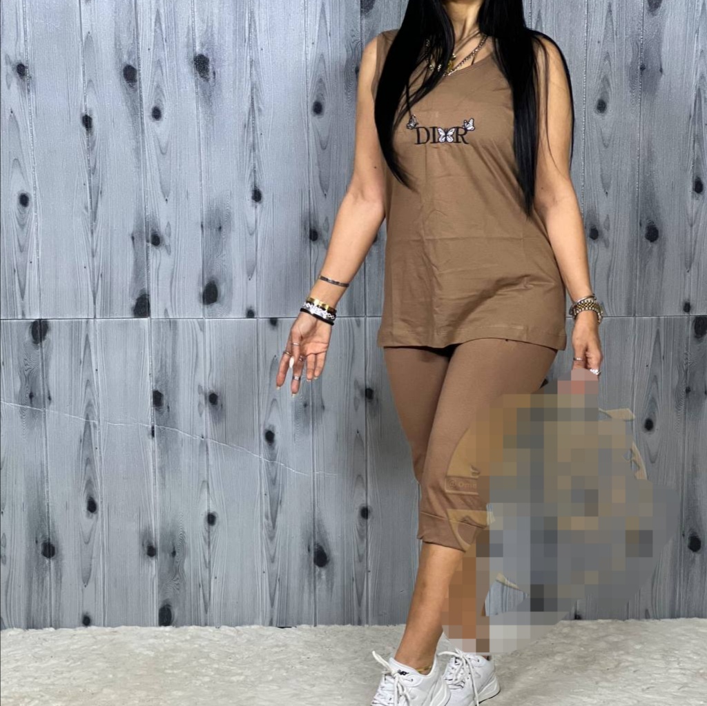 خرید عمده ست تاپ شلوارک زنانه جنس پنبه لاکرا گلدوزی شده طرح DIOR و پروانه