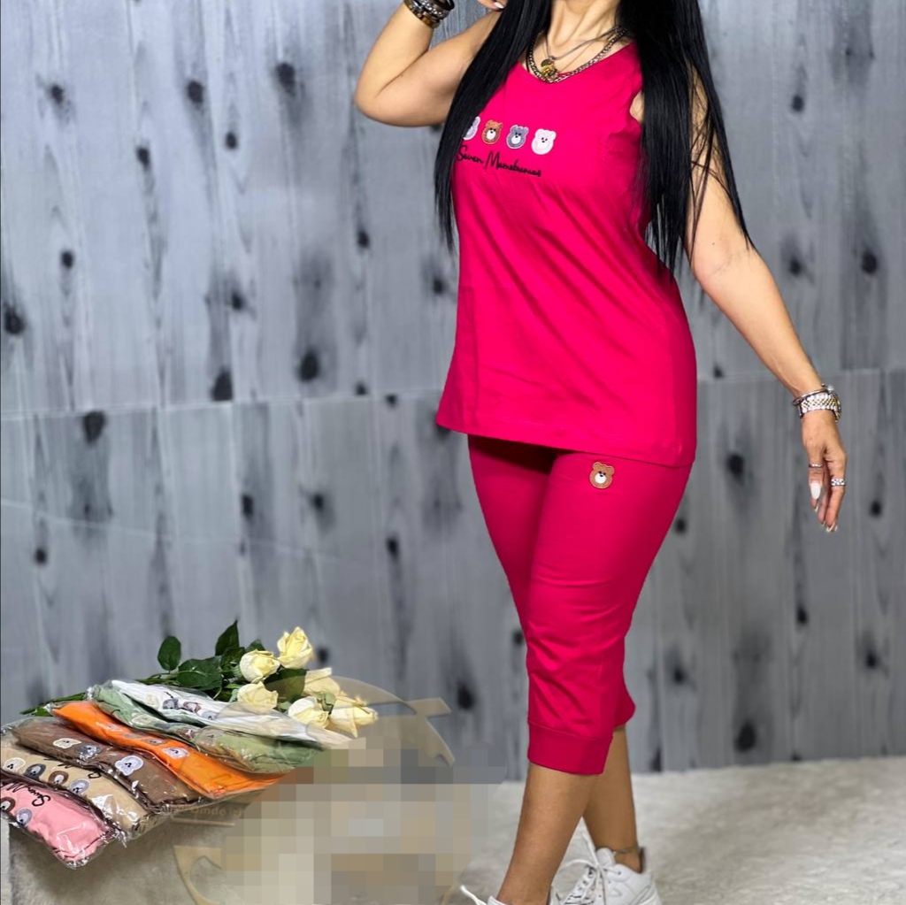 خرید عمده ست تاپ شلوارک زنانه جنس پنبه لاکرا گلدوزی شده طرح خرس تدی 
