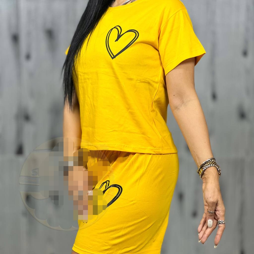 خرید عمده ست زنانه کراپ شورتک جنس پنبه طرح قلب