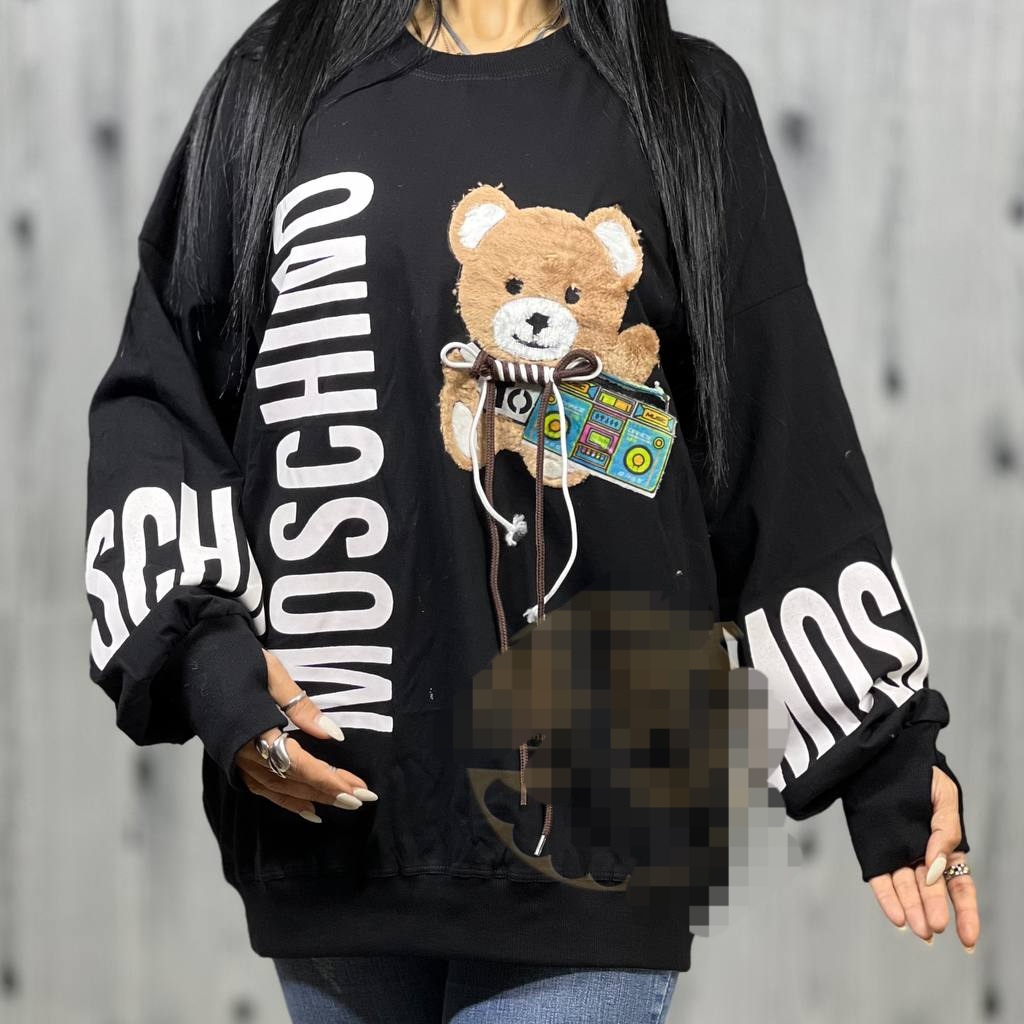 خرید عمده بلوز زنانه لانگ جنس سوپر پنبه طرح MOSCHINO / تدی و فینگردار